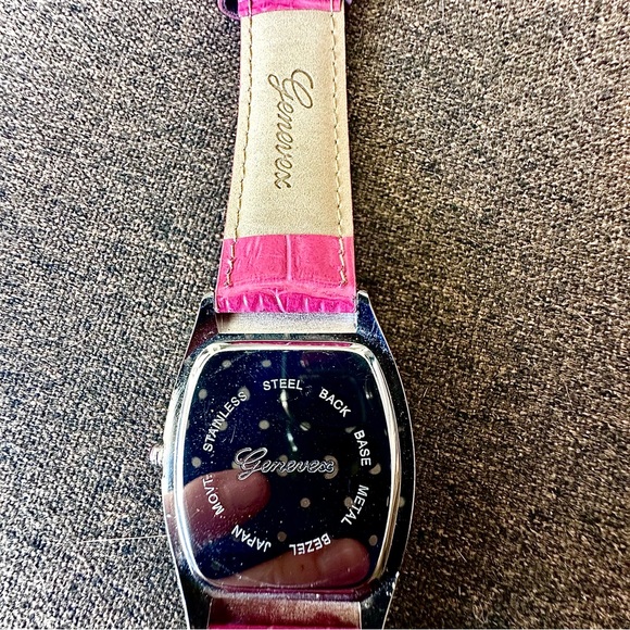 Genevex Pink Rhinestone Mother-of-Pearl Watch Genuine Leather Band - Picture 5 of 5